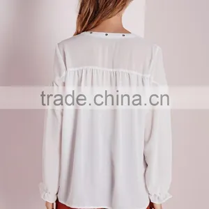 Latest Design Korean Style Fashion Women Blouse O-neck Chiffon Style Blouse thumbnail-3