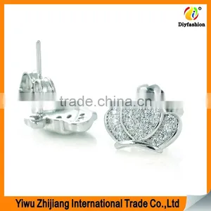 2017 New Fashion Inlay Zircon Platinum Plating Crown Earrings thumbnail-1