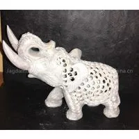 Carved Stone Marble Rock Miniature Mini Elephant Figurine W/Trunk Up Good Luck thumbnail-1
