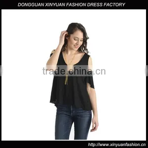 Womens Fashion Off-shoudler Casual Loose T-Shirts,Blank Plain Black T-shirts for Women thumbnail-1