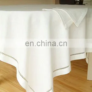 100% Pure Linen White Hemstitched Table Cloths thumbnail-1