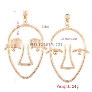 New Exaggerated Facial Hollow Big Human Face Dangle Gold Earrings IN STOCK! thumbnail-1