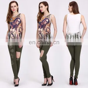 Newest Fashion Sleeveless Shirt With Tassels Sexy Printed Tank Top thumbnail-2