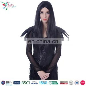 Wholesale Cheap Synthetic Hair 24" Long Black Witch Halloween Wig thumbnail-1
