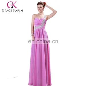 2015 Grace Karin Cheap Pink Long Evening Dresses One Shoulder Evening Gown CL4425 thumbnail-1