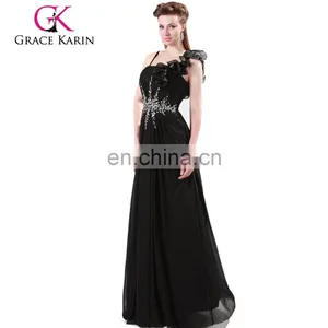 Grace Karin One Shoulder Flower Floor Length Black And Red Evening Dresses CL4448-1 thumbnail-1