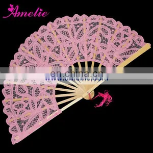 Wholesale Pink Cotton And Wooden Vintage Hand Fan thumbnail-1