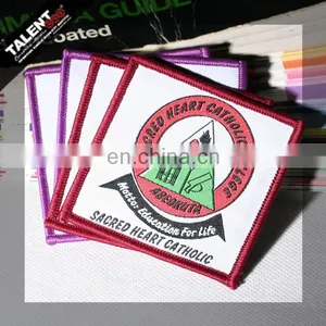 Custom Laser Cut Overlocking Bordure Shaped Woven Badge for Uniform Garment thumbnail-1