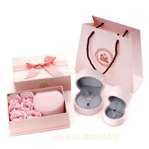 Wholesale PU Leather Pink Gift Pendant Necklace Ring Box Jewelry Packaging thumbnail-1