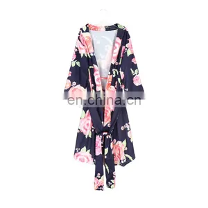 Pink Flower Mommy Robe for Maternity Nursing Robe Bridesmaid Kimono Sleepwear thumbnail-6