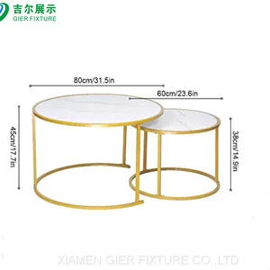 Golen Modern Marbling Round Tea Table Sofa Side Simple Wrought Steel Coffee Table thumbnail-4