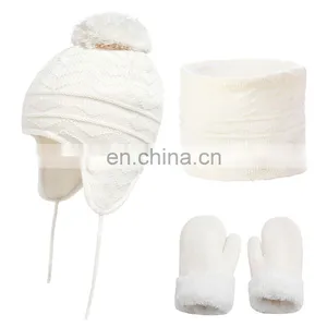 Winter Hats Scarf and Gloves Sets for Kids Toddler Baby Girls Boy Warm Knit Earflap Beanie Fleece Cap thumbnail-4