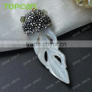 Topearl Jewelry Charm Leaf White Shell Pendant Rhinestones Clay Pave Pendant Designs for Women SPD02 thumbnail-2