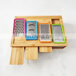 Multi-functional Fruit & Vegetable Tool Natural Juice Grooves Bamboo Cutting Board With Drawers And 4 Container Tray, thumbnail-1