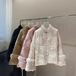 The New Winter Stand-up Collar Mink Fur Coat With Silk Jacquard Buttons and Thickened Chinese-style Goose Down Jackets Exude a High-end Feel for Women thumbnail-1