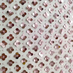 XW026 Sequined Beaded Mesh Lace Fabric Party Dress Wedding Gown Home Decoration thumbnail-2