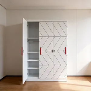 UV Printed Knock‑down Steel Wardrobe 3‑Door 4‑Door Built‑in Mirror & Drawers Household Clothes Storage Cabinet Custom Color For Export Business thumbnail-5