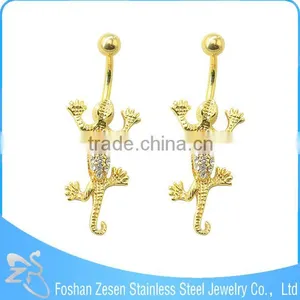 Dangling Rhinestone Gecko Belly Ring Navel Banana Gold Piercing thumbnail-6