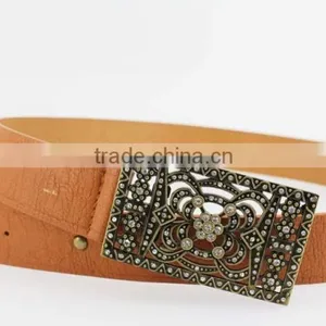 2015 Vintage Style Women's Fashion PU Brand Belt With Rhinestone Square Shape Buckle thumbnail-6