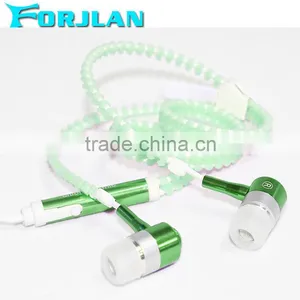 3.5mm Metal Zipper Glowing Earphone Stereo Glowing Headphones thumbnail-4