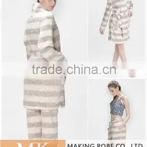 High Water Absorbency Women Fleece Stripe Robe /Bathrobe thumbnail-6
