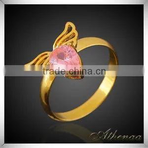 Smooth Wholesale Gold Jewelry Angle Wing Brass Single Stone Ring Designs thumbnail-1