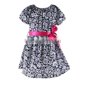 2016 KAIYO Wholesale Children's Boutique Clothing Print Pearl Dress Boutique Basic Cotton Short Sleeve Dress thumbnail-1