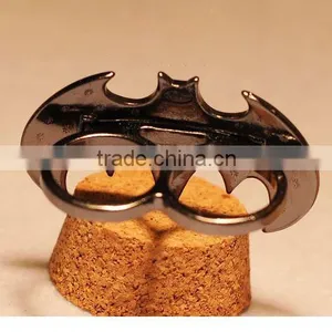Black Crystal Studded Bat Shape Double Finger Holes Punk Style Ring thumbnail-5