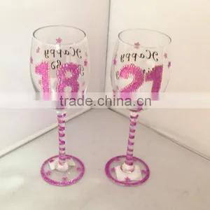 Mout-blown Clear New Developed Pink Diamond Glass Wine Cup thumbnail-1