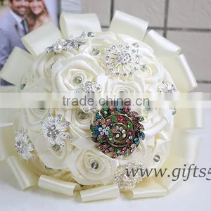 The Best Brooch Bouque Satin Rose Wedding Flower Crystal Bouquet Jewelry thumbnail-1