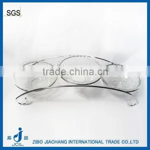 3pcs/set Clear Glass Salad Bowl With Metal Stand thumbnail-1