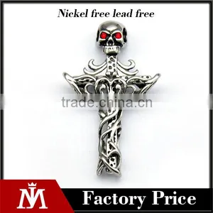 Fashion Casting Silver Pendant Mens Stainless Steel Skull Charm Red Crystal Cool Jewelry thumbnail-1