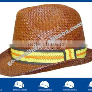 Brown Straw Hat With Striped Ribbon thumbnail-1