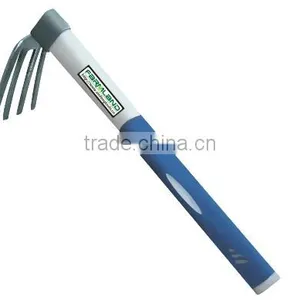 Blue Carbon Steel TPR Handle Rake With 4 Teeth Antislip Handle Short Handle Rake Garden Tools thumbnail-1