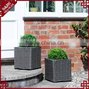 S&D Large Black Square pe Rattan Weaving Vintage Style Handmade Garden Pots for Sale Planting Pots Cheap Plant Pot thumbnail-1