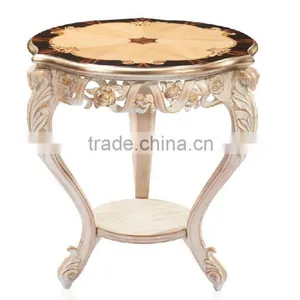 Small Wood Round Coffee Table, Baroque Style Luxury Round Coffee Table thumbnail-1