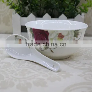 White Korean Rice Bowl,soup Bowl With Spoon,rice Bowls,bowl for Home Used thumbnail-1