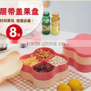 Double Layer Clover Fruit Plates With Cover thumbnail-1