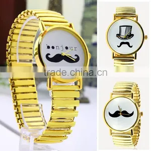 New Mustache Pattern Quartz Bracelet Watch With Metal Band thumbnail-1