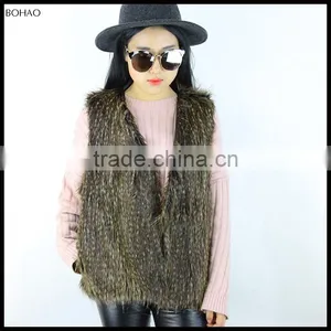 New Design Short Pattern Ladies Best Brown Faux Fur Vests For Fall And Winter thumbnail-1