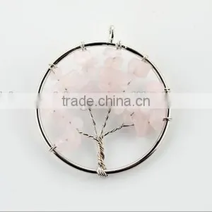 High End Rose Quartz Chip Stone Beads Pendant Diy Wire Wrapped Quartz Stone Charms Pendant 2016 for Sales thumbnail-1