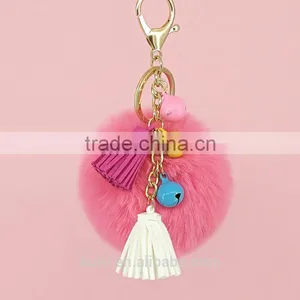 2017 New Arrival Popular Rex Rabbit Fur Pompom Keychain With Tassel Fur Ball Keychain 110A thumbnail-4