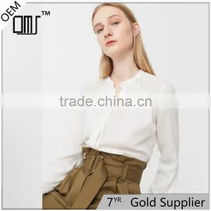 HOT SALE Nice Long Sleeve With Buttoned Cuff,women Openwork Trims Blouse thumbnail-1