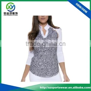 New Style Three Quarter Sleeve Leopard Printing Perfect Fit V-neck Polo T Shirts For Women thumbnail-2
