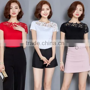 2017 New Design Sexy Women Tops Stitching Hollow Comfortable Women's Lace T-shirt thumbnail-1