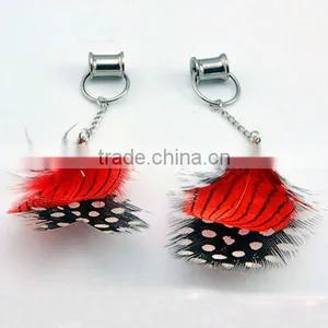 Wholesale 316L Stainless Steel Ear Tunnel With Bright Color Feather Pendant thumbnail-1