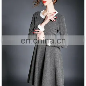 High Quality Long Sleeve Tweed Spring Dress Above Knee, Wholesale Dress Fashion thumbnail-3