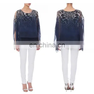 Batwing Sleeve Chiffon Tribal Animal Print Poncho for Old Women thumbnail-3