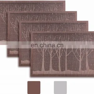 Reversible Golden Brown Color Vinyl Woven Tree Dinner Table Placemat Winter Set thumbnail-1