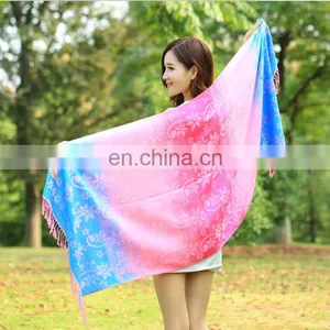New 100% Cotton Rainbow Sunflower Jacquard Scarves With Tassels thumbnail-4